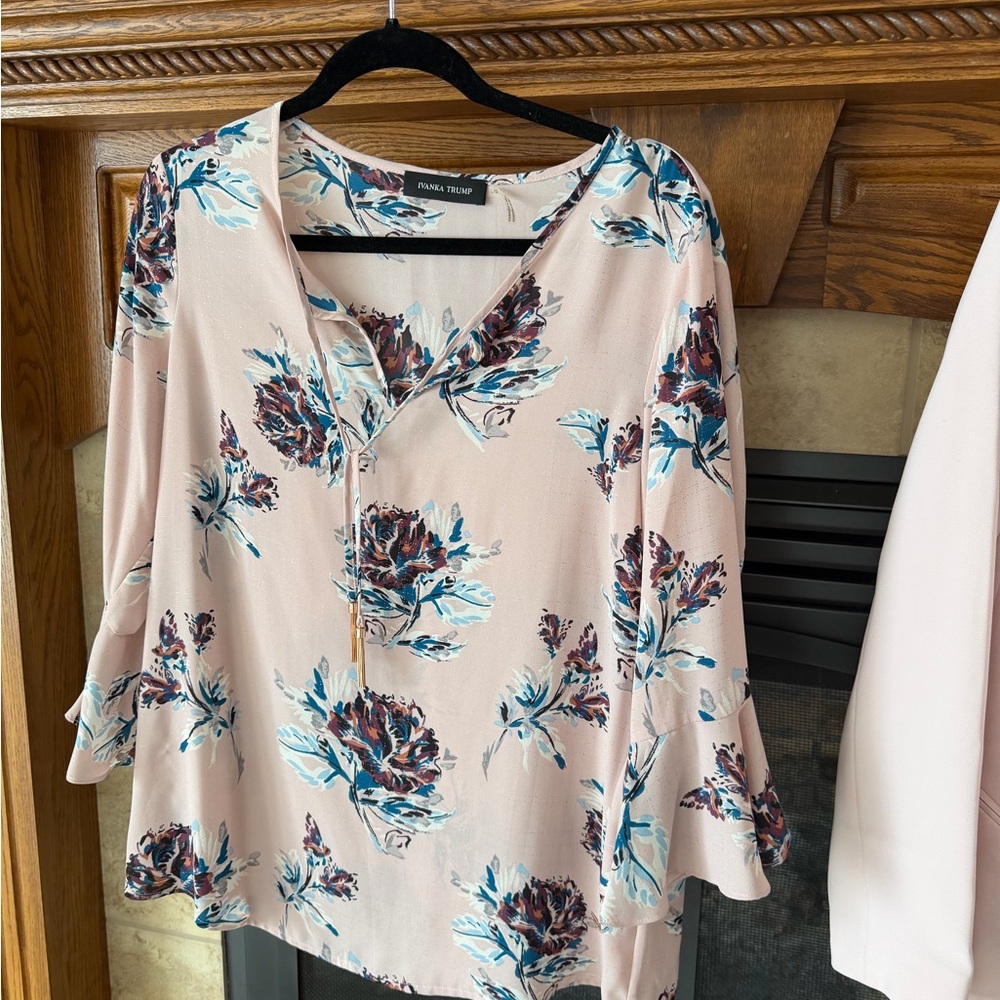 Ivanka Trump Pink and Blue Floral Blouse